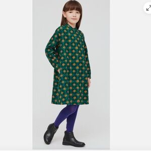 Marimekko x UNIQLO Kids Floral Button Front Dress Green Orange Size 9–10